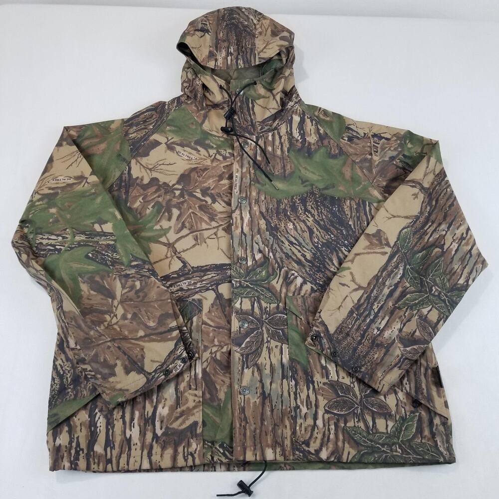 Vintage 10X Gore-Tex Rain Jacket Mens Large Brown Camo Hooded Hunting Coat